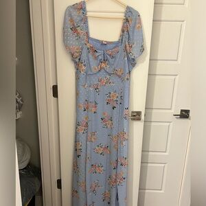 Blue floral dress with long silhouette, everything must go
